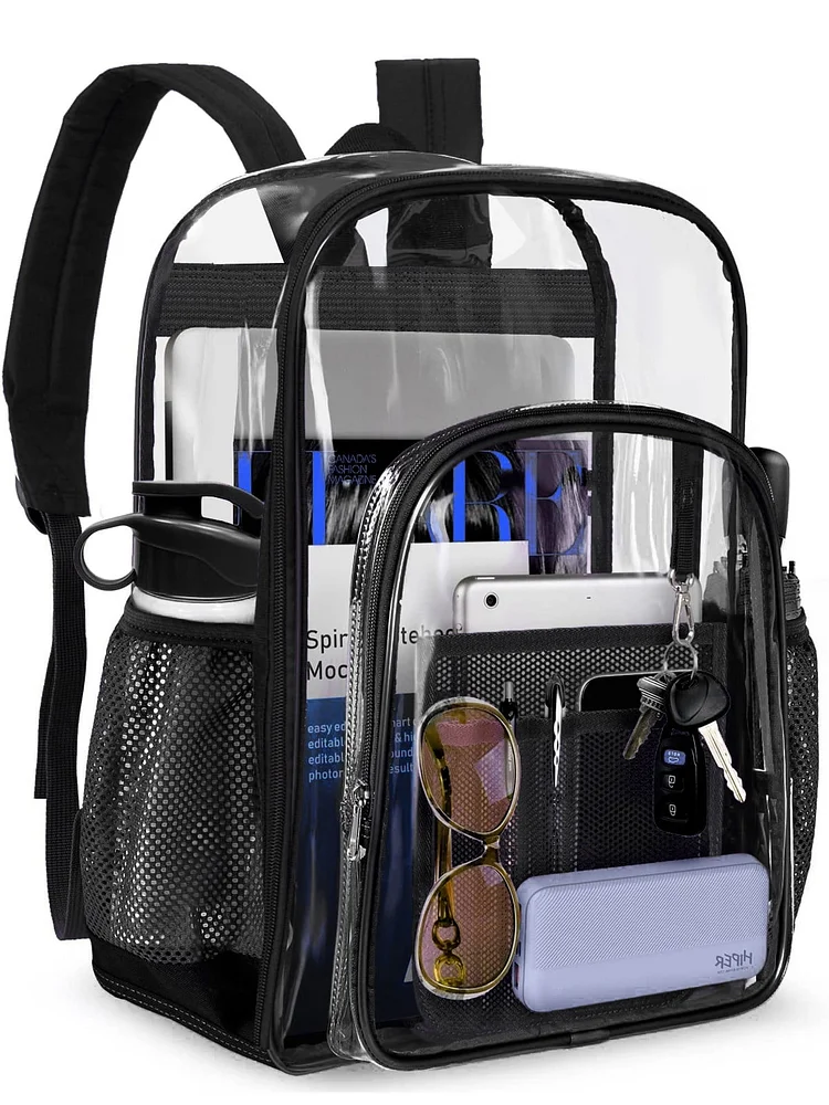 Sanmadrola Clear Backpack Clear Bag Heavy Duty Waterproof Transparent Large PVC Backpacks for Girls Boys Kids Women Men for Stadium School College Travel Work Hiking