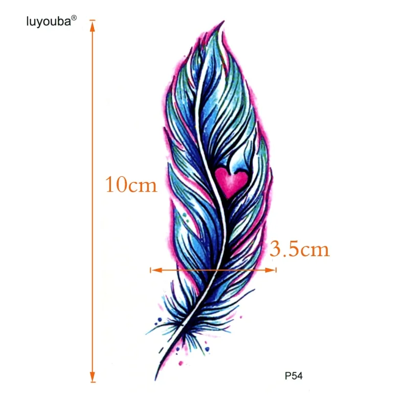 Red Heart Feather Waterproof Temporary Tattoos Men Tatuajes Temporales Glitter Tattoo Sleeve Tatoo henna Tattoo Stickers