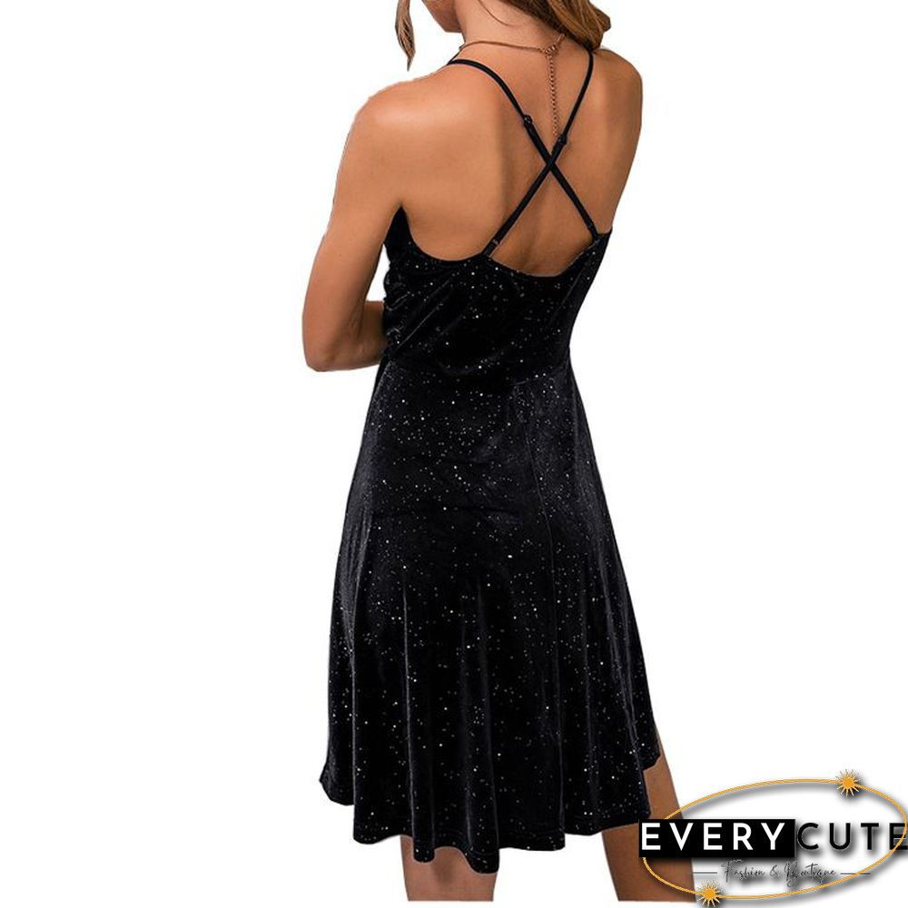 Luxe Sequin Polka Twisted Cross Wrap Velvet Midi Dress