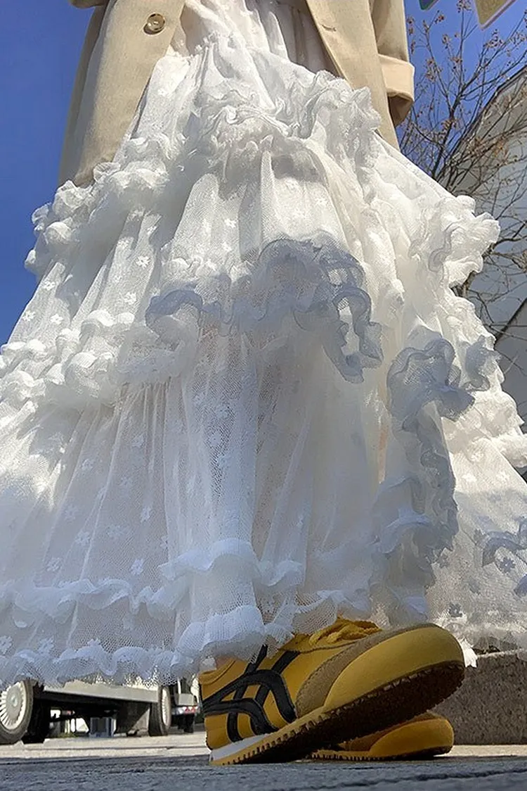 Flowy Tiered Dress with Elastic Waist and Lace Trim