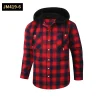 2024 New Loose Casual Flannel Long-sleeved Hooded Plaid Shirt