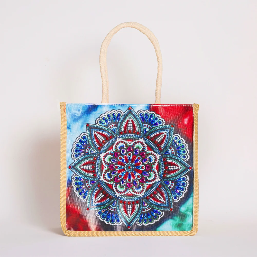 Portable Fashion DIY Dot Diamond Tote Linen Storage Bag Mandala