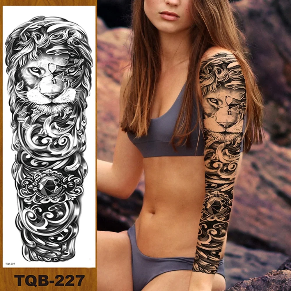 Full Flower Arm Temporary Tattoo Sticker Man Woman Girls Body Leg Fake Tatoo Sexy Tiger Wolf Beauty & Beast Body Art Hotwife DIY