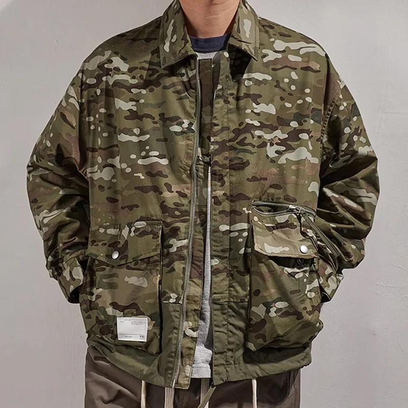 Military German Spotted Camouflage Dropped Sleeve Lapel Cargo Jacket