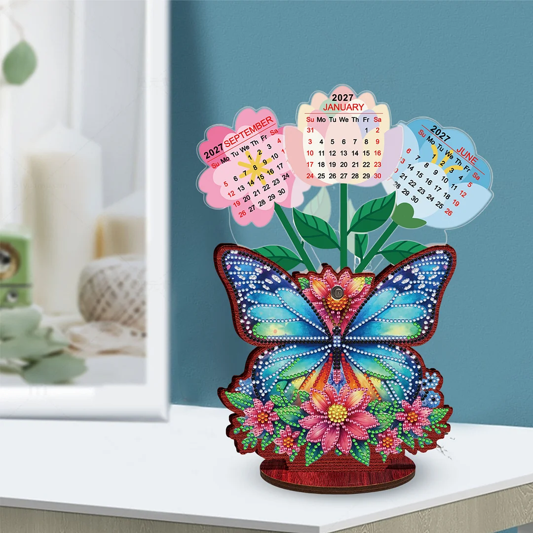 2026 Calendar DIY Diamond Art Kit Butterfly Wooden Diamond Painting Calendar