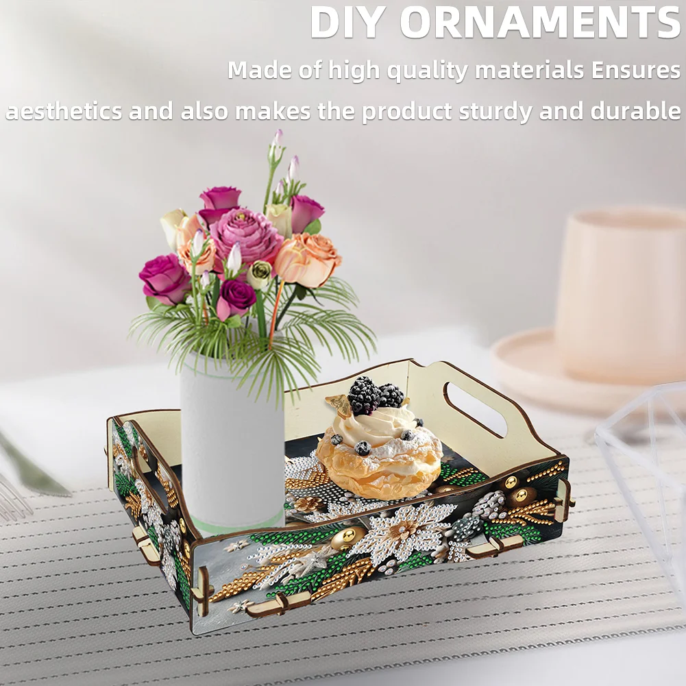 5D DIY Candle Diamond Painting Wooden Serving Tray with Handle for Coffee Table