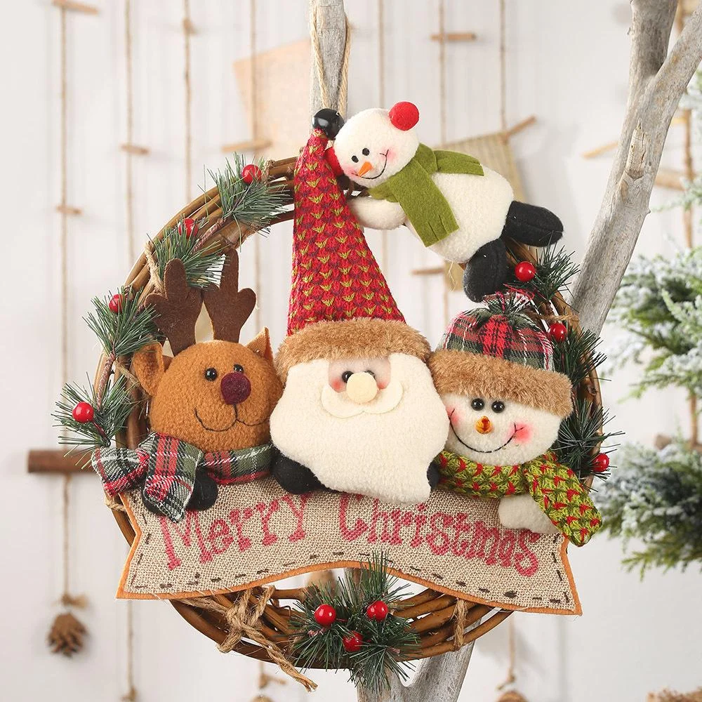 Hugoiio™ Christmas Wreath Xmas Decorations Front Door Hanging Party Snowman Flowers Wreath