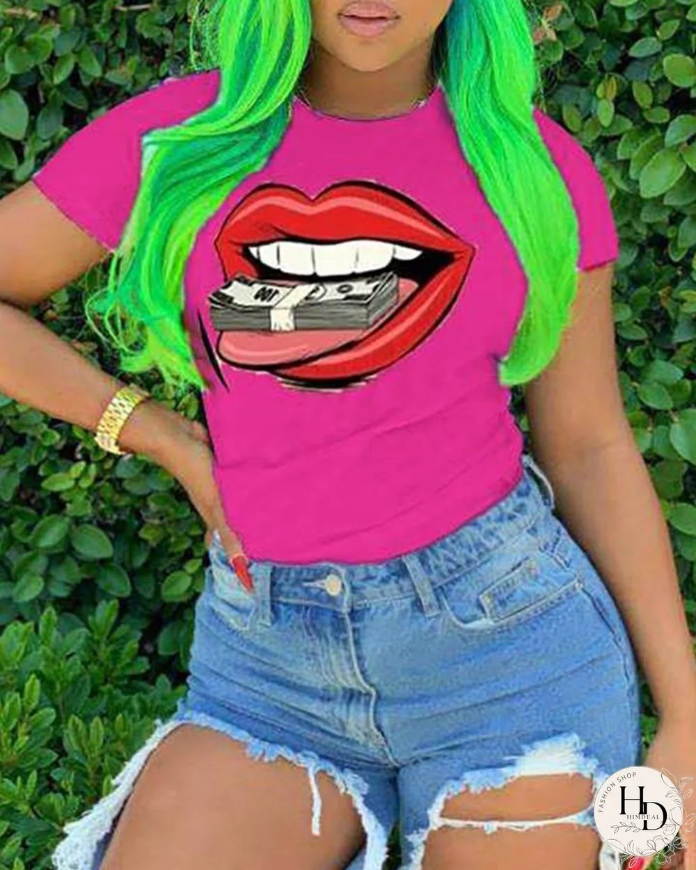 Lip Print Short Sleeve Casual T-shirt P13284