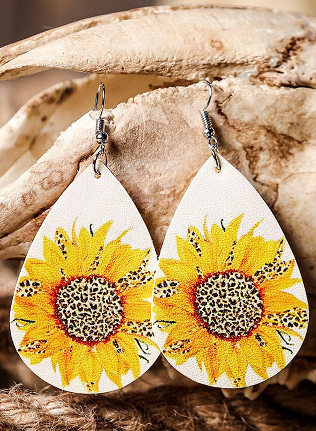Women's Earrings Leather Sunflower Leopard Print Teardrop-Shaped Earrings