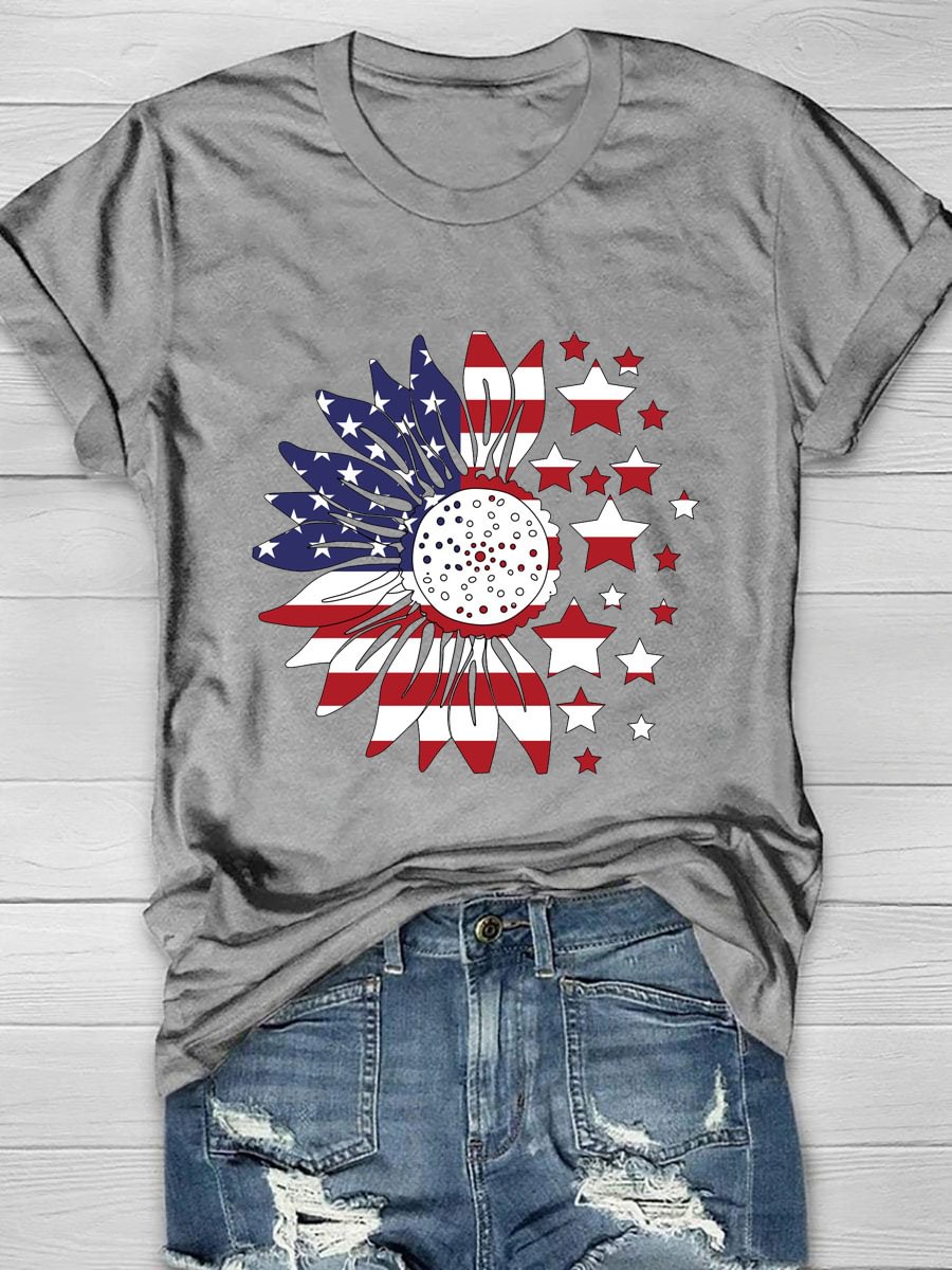 Sunflower Flag Print Short Sleeve T-Shirt
