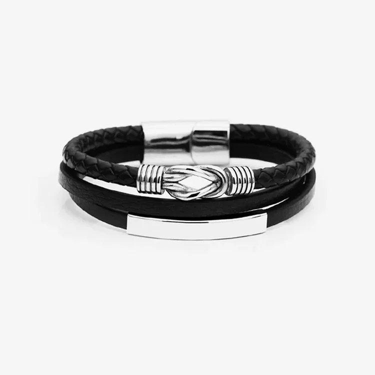 For Grandson - Grandmother and Grandson Forever Linked Together Infinity Knot Black Leather Bracelets