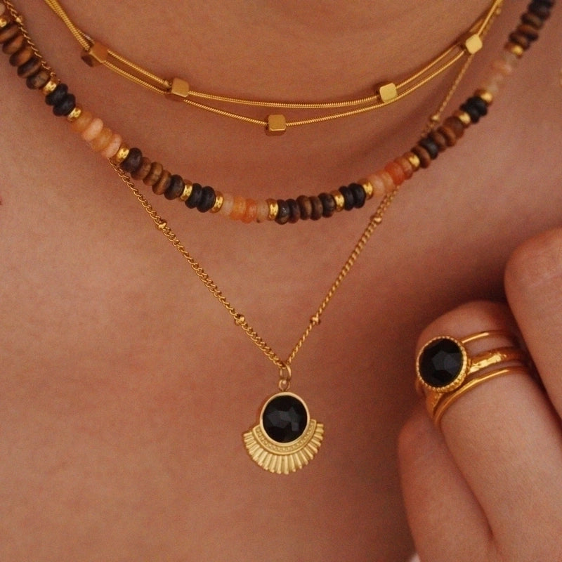 Minimalist Moon Natural Stone Titanium Steel Necklace In Bulk