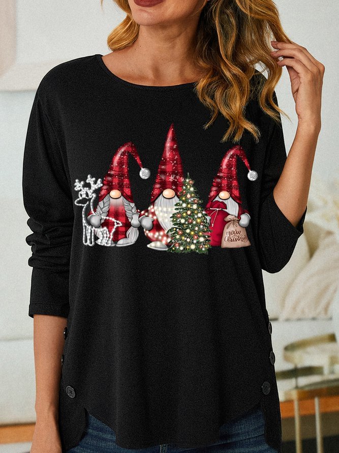 Womens Merry Christmas Gnome Funny Graphic Print Casual Crew Neck Tops