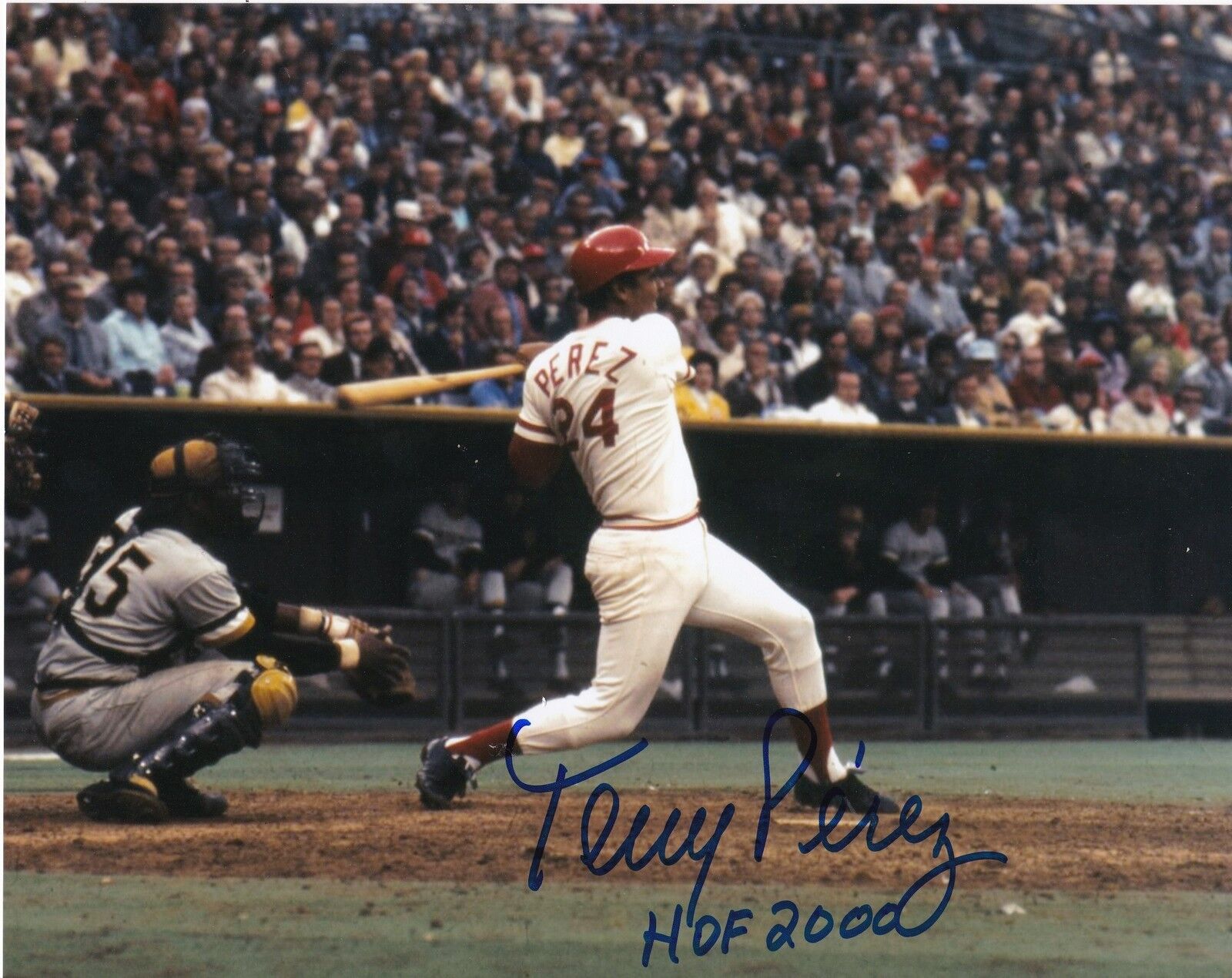 TONY PEREZ CINCINNATI REDS HOF 2000 ACTION SIGNED 8x10