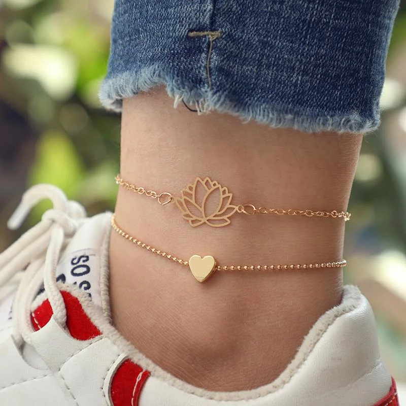 Beach Style Multi-layer Geometric Flowers Anklet Set Wholesale Cheap Jewelry