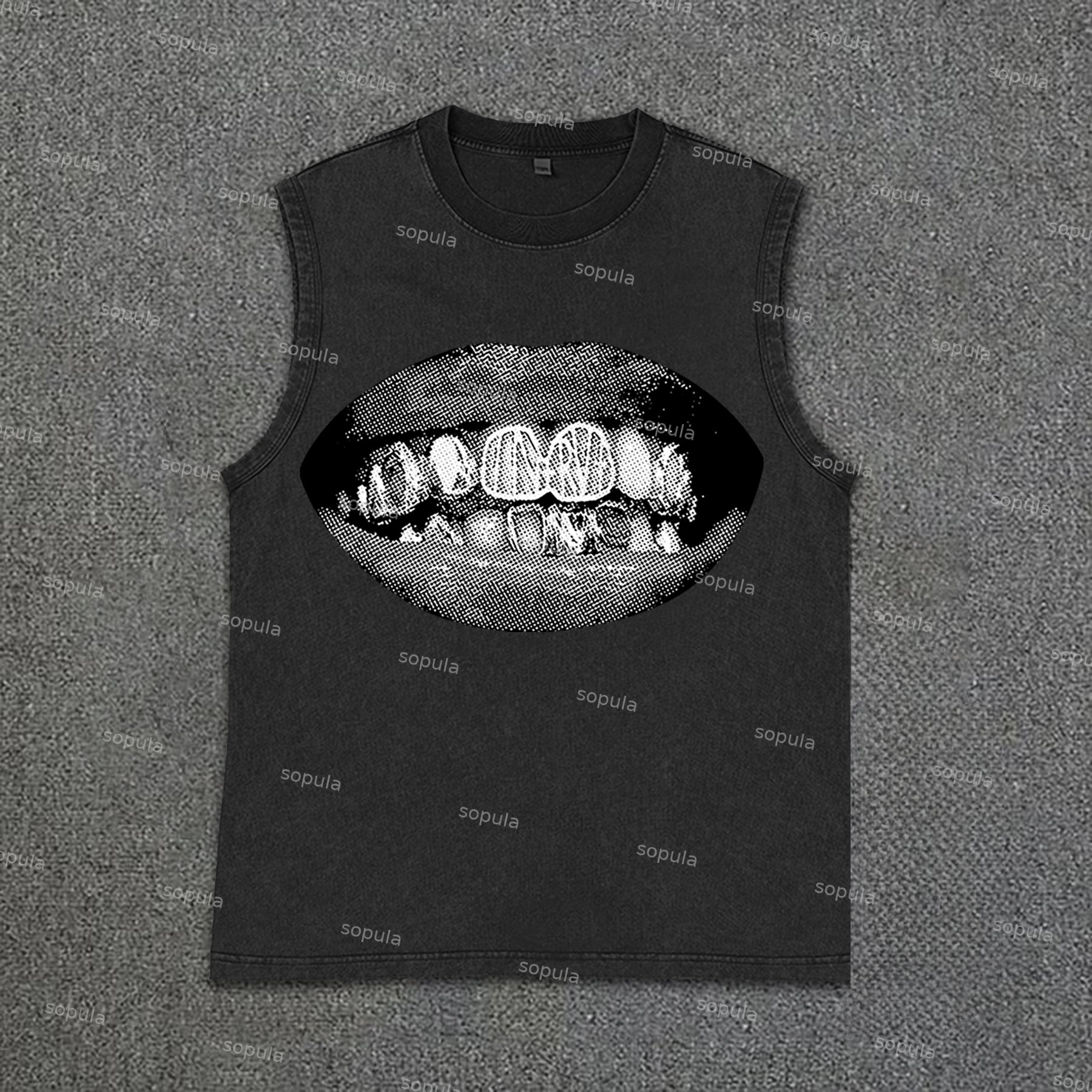 Sopula Men's Retro Casual Unisex Lip Print Vintage Wash Sleeveless Tank Top
