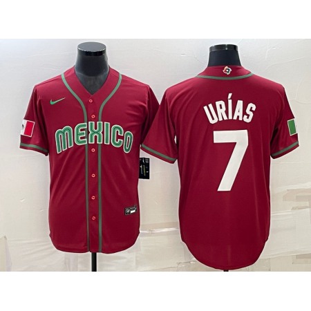 Men's Mexico Baseball #7 Julio Urias 2023 Red World Baseball Classic Stitched Jersey 3E7T
