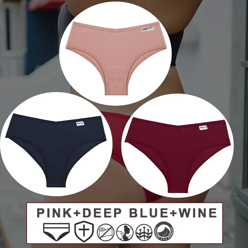 FINETOO 3PCS/Set Women's Cotton Panties Sexy Lingerie Underwear  M-3XL Bikini Thongs Panties For Woman Plus Size Female Briefs
