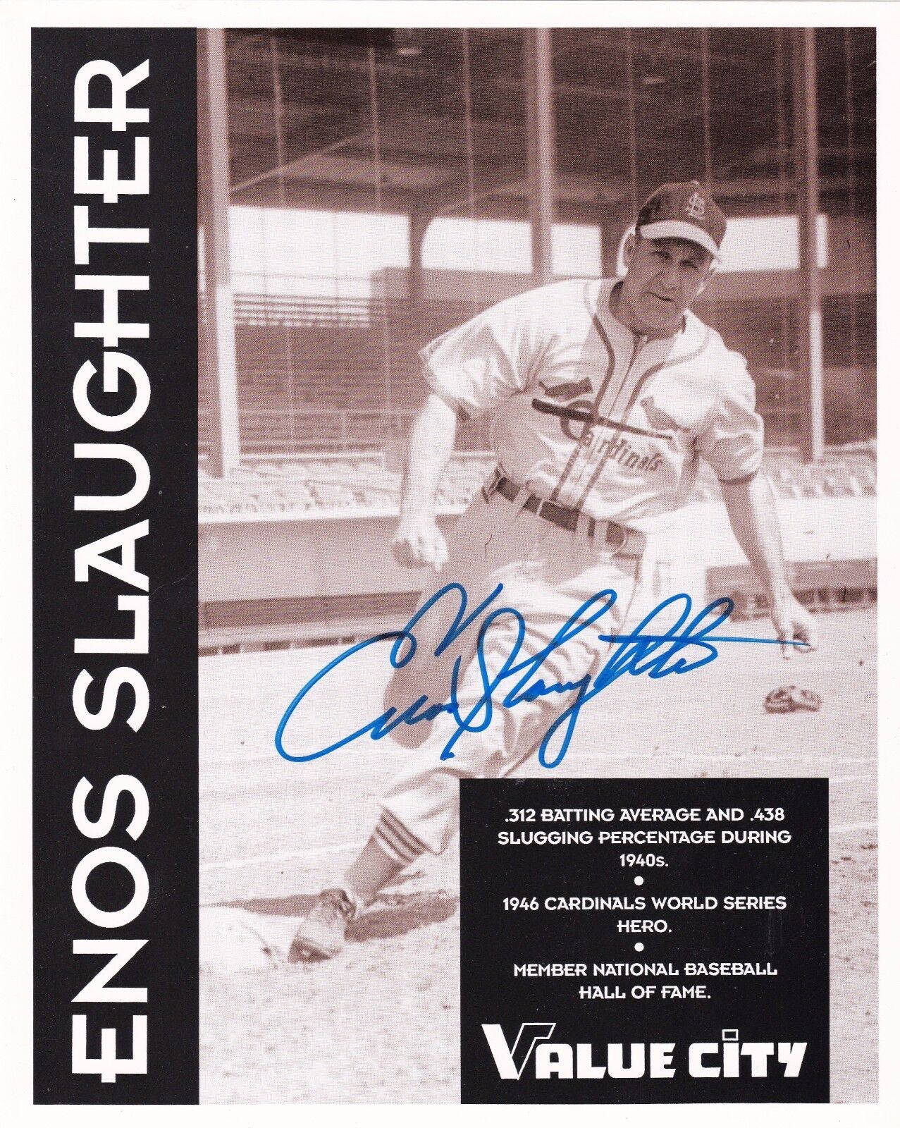 Enos Slaughter St. Louis Cardinals Value City Autographed Promo Photo Poster painting W/COA