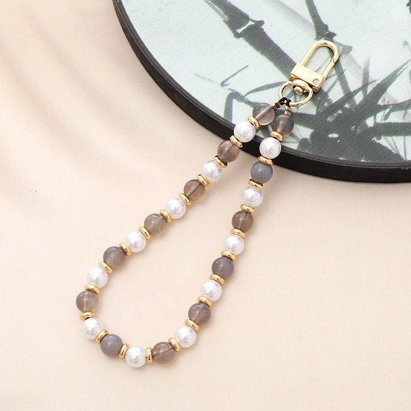 Basic Geometric Artificial Pearl Natural Stone Beaded Mobile Phone Chain