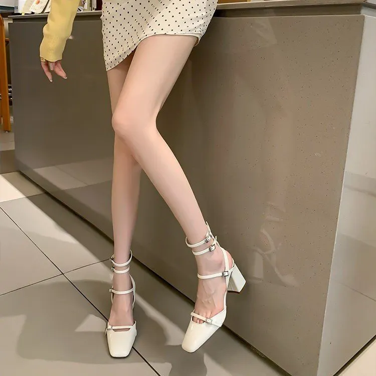 Yyvonne Leather With A Bag Of Sandals Women Thick Heel 2025 Summer New French Name Breeze Behind The High Heel