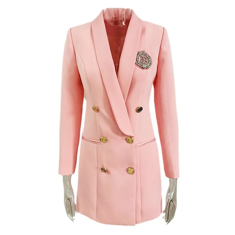 Nigikala Nigikala Star New Coat Dress Fashion Double-Dbutled Buckle Of The Verted-Faced Green Fruit Collar Long-Term Suit Dress