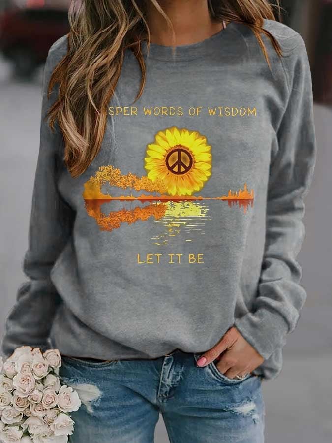 Hippie Guitar Lake Whisper Words Of Wisdom Let It Be Fashion Print Long-Sleeve Sweatshirt socialshop