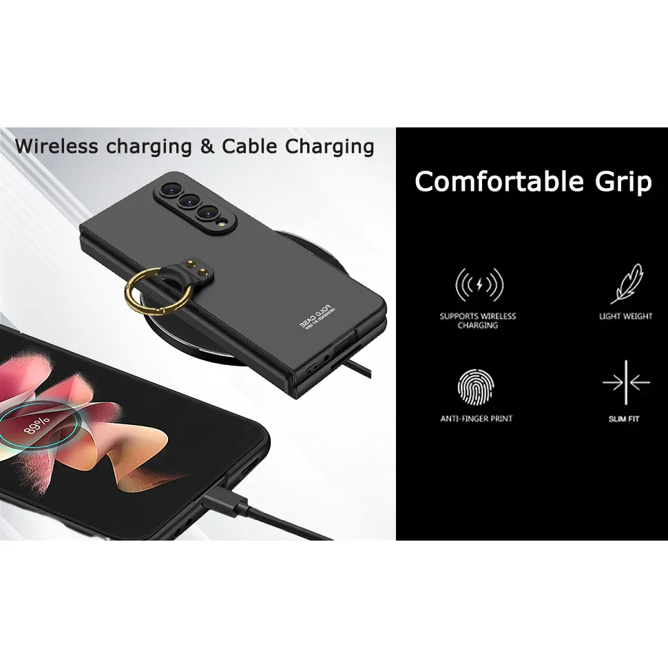 Applicable To Samsung Z Fold3/Z Fold4 Ultra-Thin Full Shell Membrane Skin Feeling Ring Bracket Mobile Phone Case