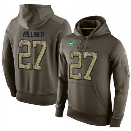 NFL Men's  New York Jets #27 Dee Milliner Stitched Green Olive Salute To Service KO Performance Hoodie