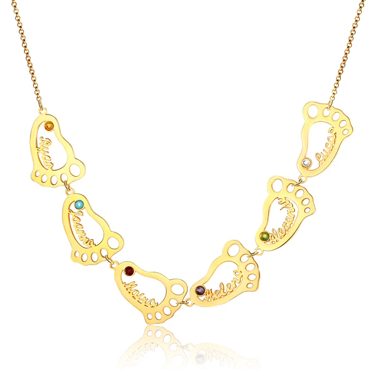 Personalized Baby Feet Name Necklace with 6 Birthstones Mother Necklace