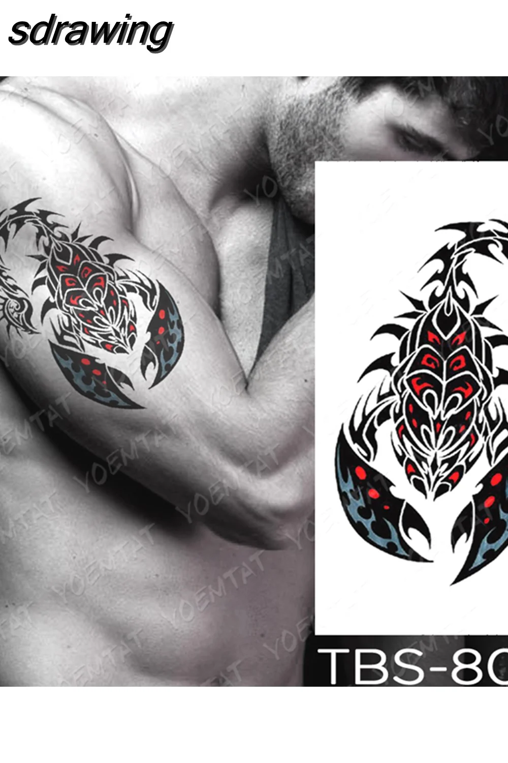 sdrawing Temporary Tattoo Sticker Yin Yang Dragon Feather Wings Flash Tattoos Wolf Totem Body Art Arm Fake Tatoo Men