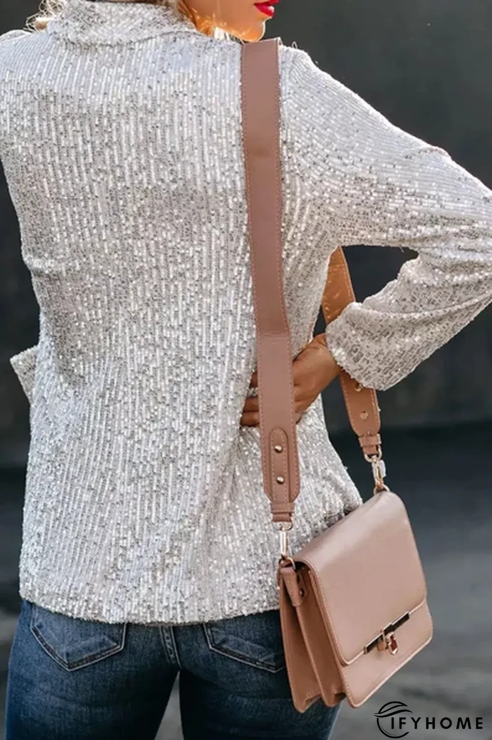 Street Patchwork Sequins Cardigan Collar Outerwear | IFYHOME