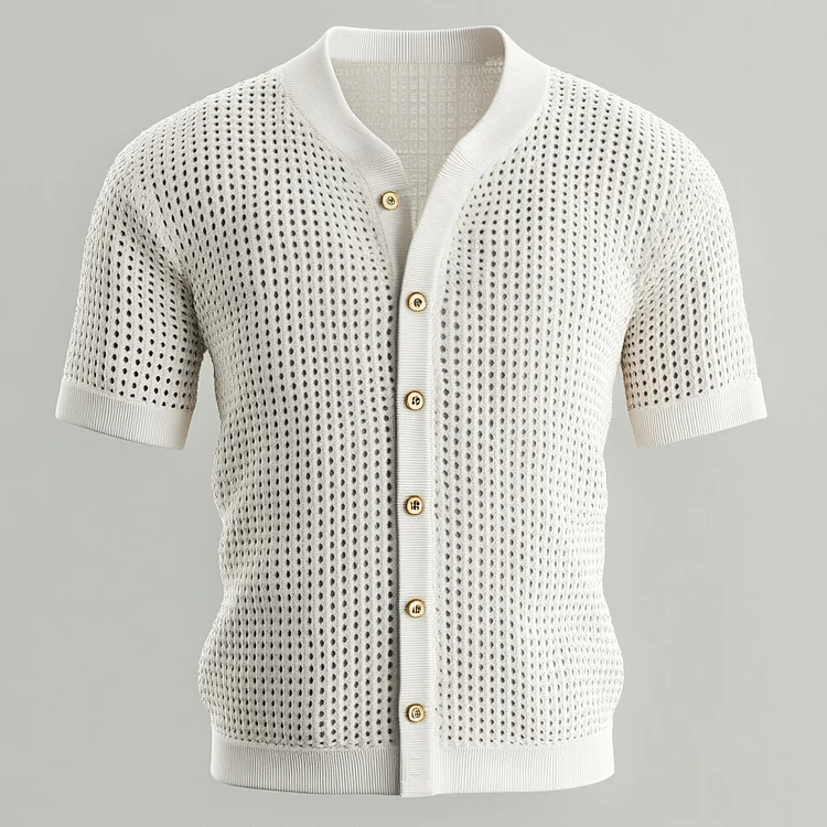 Men's Knit Hollow Out Single Breasted Short Sleeve Shirt