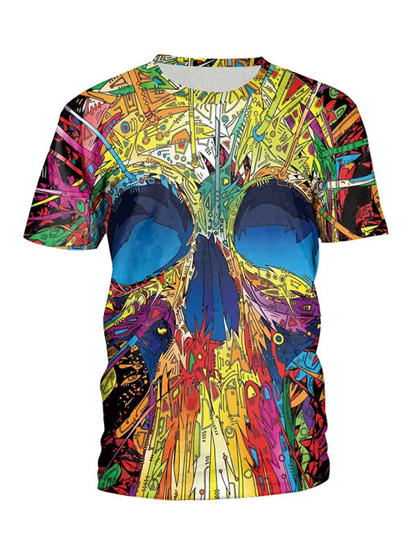 Skull 3d Printed Round Neck Loose T-shirt