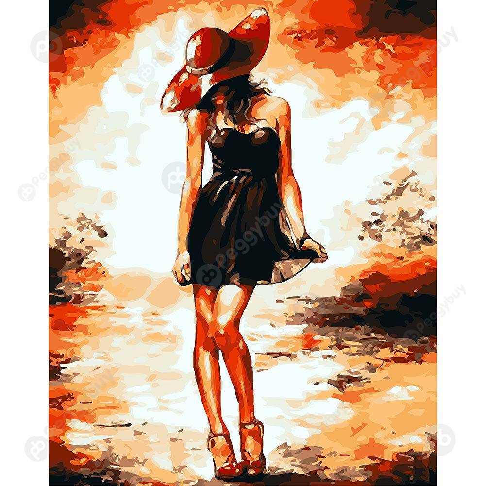 

40*50CM - Paint By Numbers - Wearing Hat Beauty, 501 Original