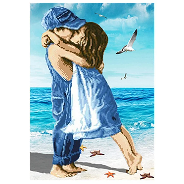 Seaside Lovers - Round Drill Diamond Painting - 40x30cm(Canvas)