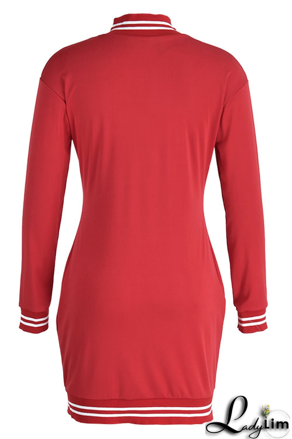 Red Fashion Casual Solid Patchwork O Neck Long Sleeve Dresses