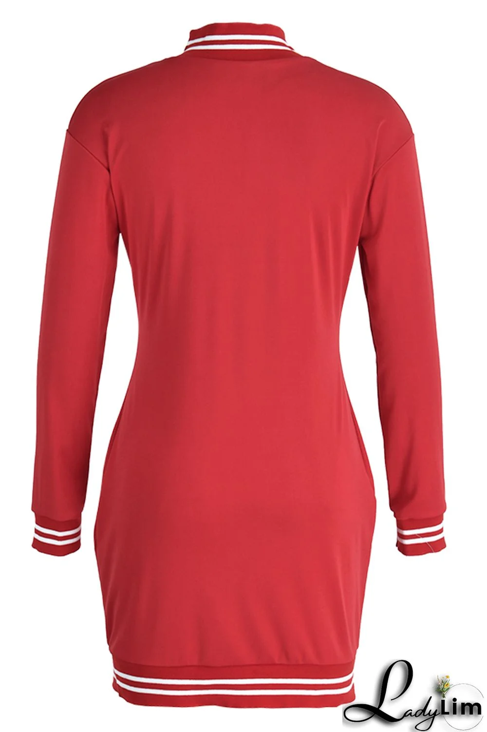 Red Fashion Casual Solid Patchwork O Neck Long Sleeve Dresses