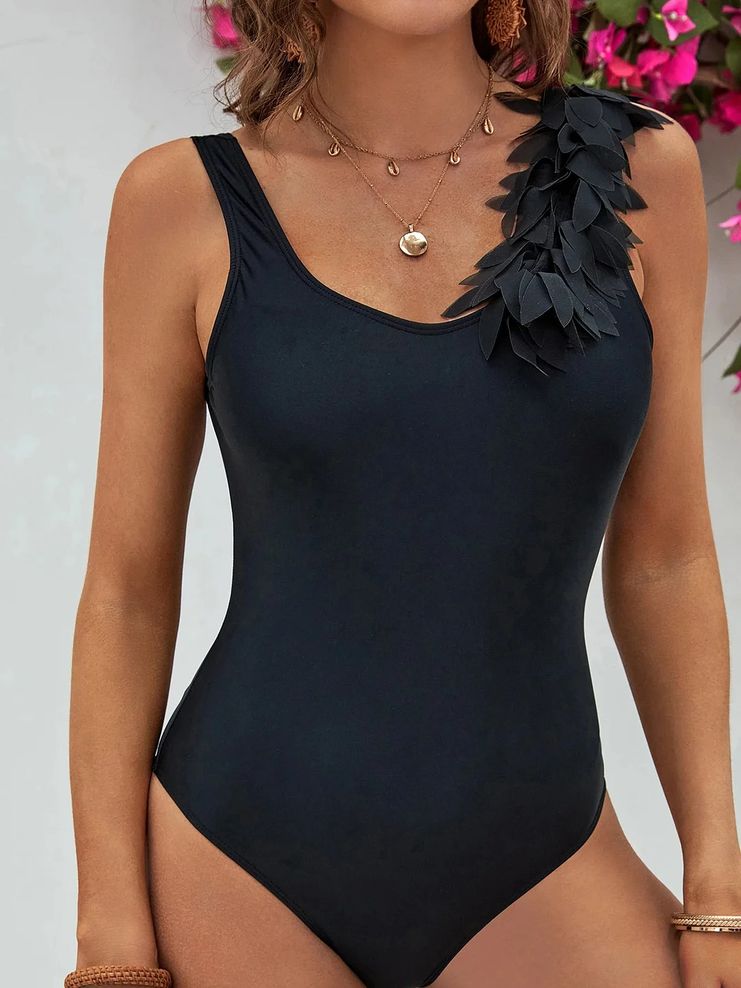 Huiketi Backless Swimsuit y2k One Piece Swimwear Women Ruffled Strappy Bathing Suit Shirring Backless Beach Wear