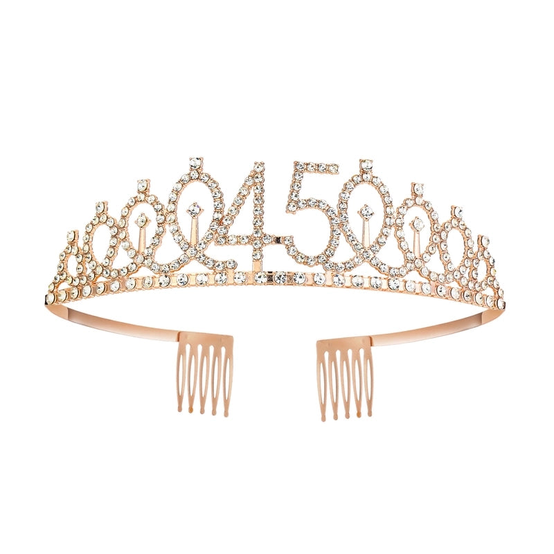Women’s IG Style Shiny Number Crown Alloy Hollow Out Inlay Rhinestones Crown