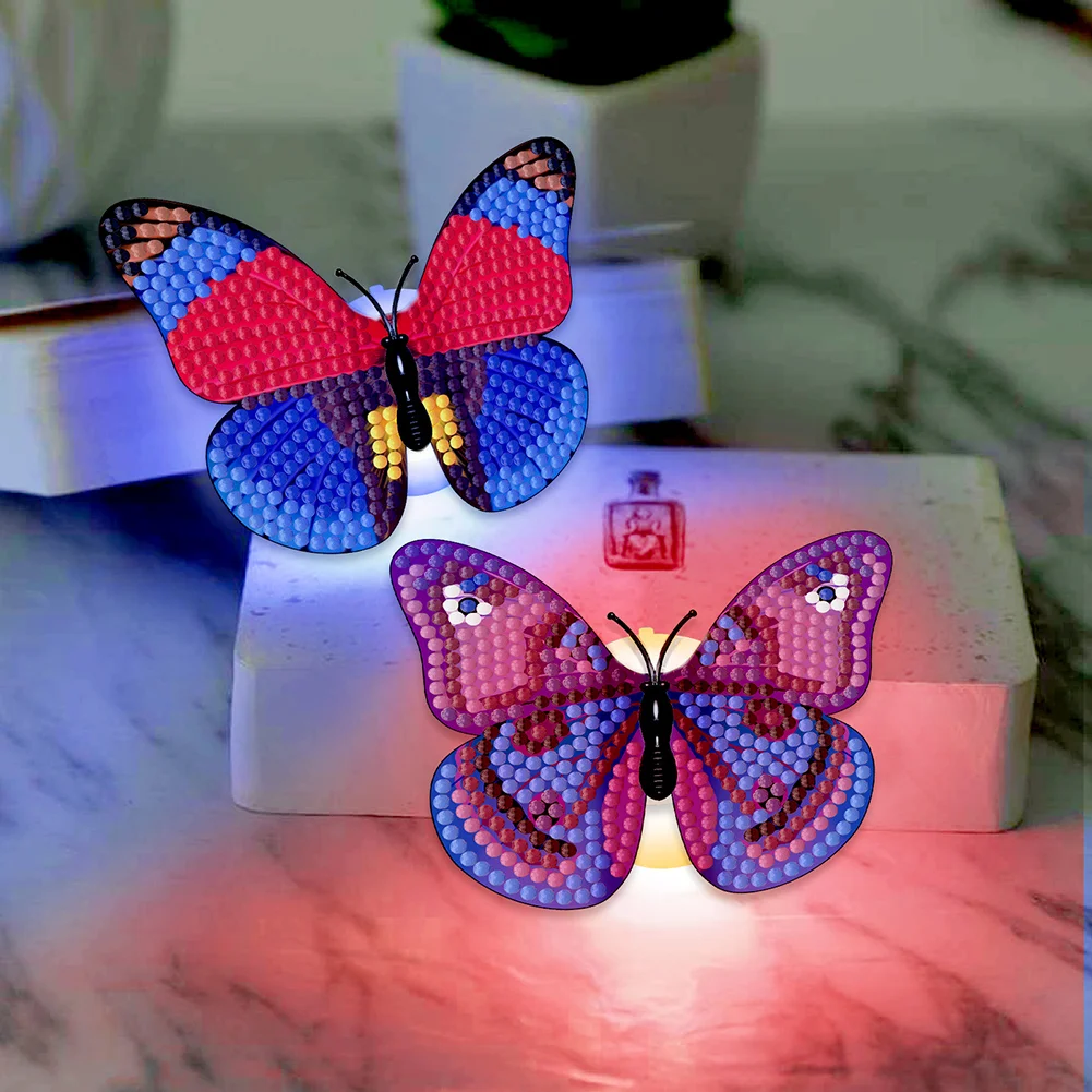 6Pcs Butterfly DIY Diamond Painting Decorative Stickers Set with Light