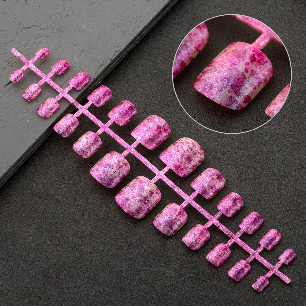 24 Pcs Artificial Acrylic Toe False Nails Tips Symphony Starry Sky Magic Nail Powder Press On Fake Toenails Manicure Nail Art-Nail Inspo