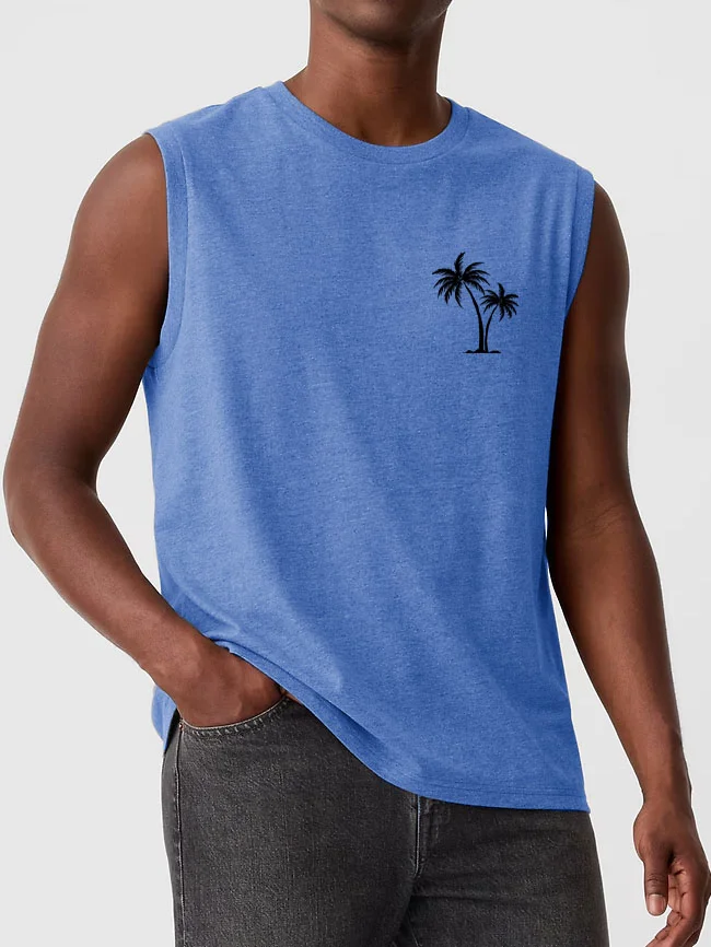 Men's Hawaiian Coconut Print Casual Comfortable Sleeveless T-Shirt
