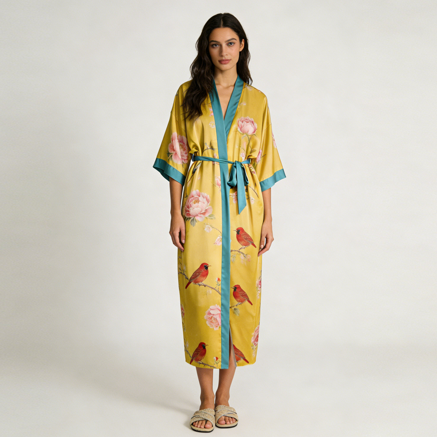 Silk Robe Women 100% Mulberry Silk Floral Japanese Kimono Lightweight REAL SILK LIFE