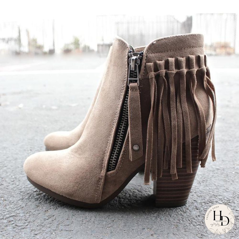 Boho Fringe Ankle Booties Winter boots