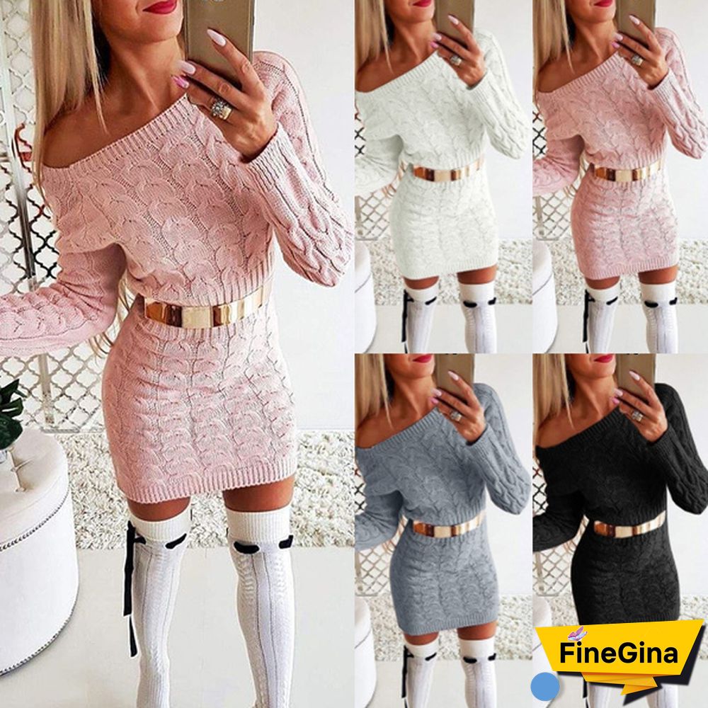 4 Color Spring Autumn New Women Fashion Long Sleeve Off Shoulder Knit Sweater Dress Plus Size Women Mini Dress Plus Size S-3XL