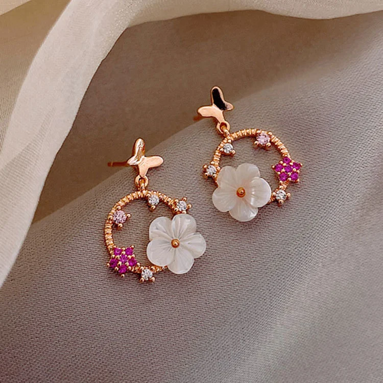 Rose Gold Butterfly Garden Earrings