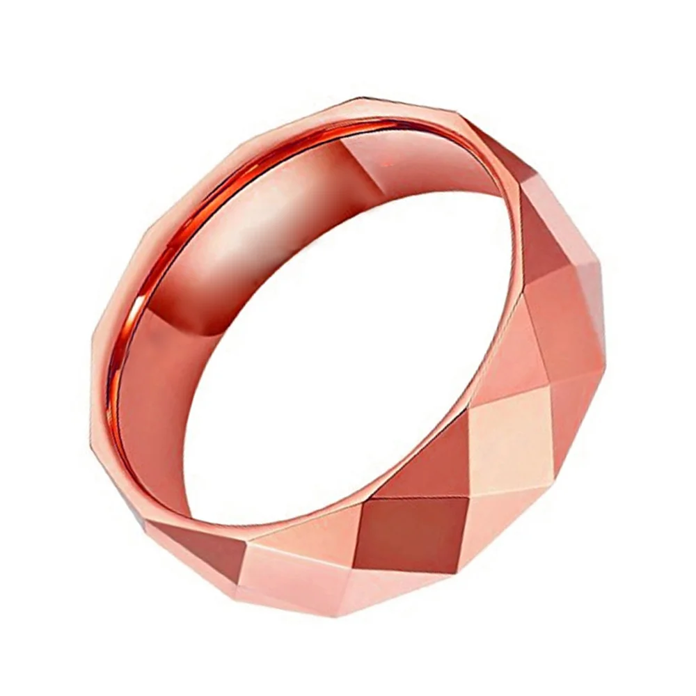 6MM 8MM Rose Gold Couples Faceted Tungsten Wedding Bands