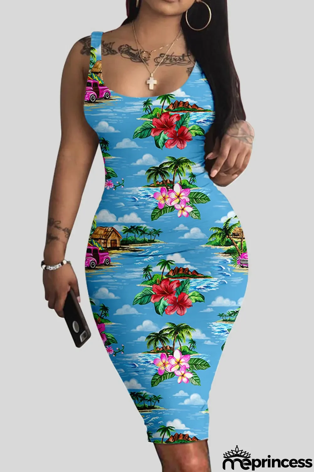 White Casual Print Patchwork U Neck Vest Dress Dresses