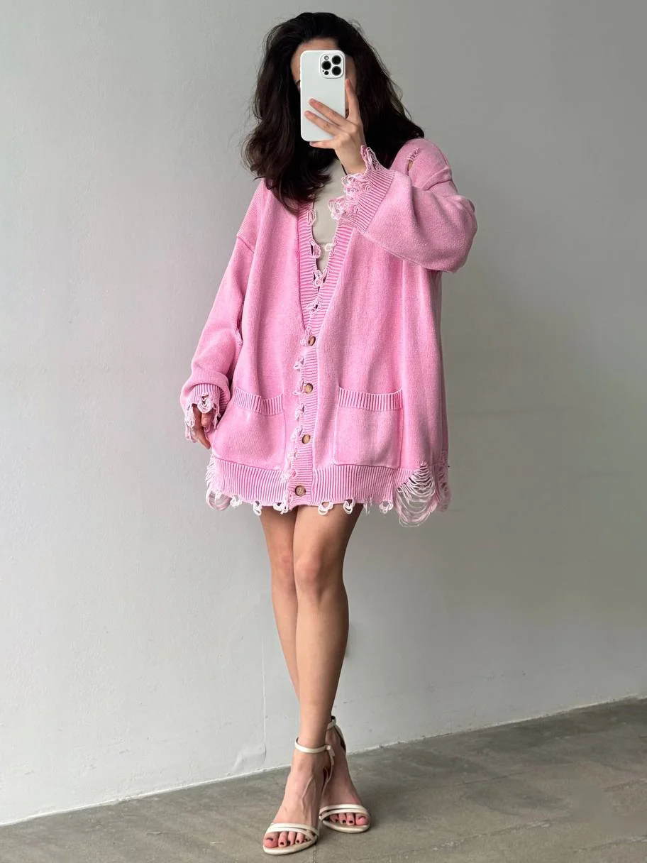 Athvotar Athvotar Dopamine Broken Sweater Cardigan Autumn New Simple Set Loose Gentle Casual Casual Women